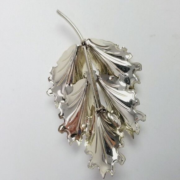 Vintage Large White Enamel Leaf Brooch, Minimal Retro Design Lapel Pin, Estate - Picture 3 of 6